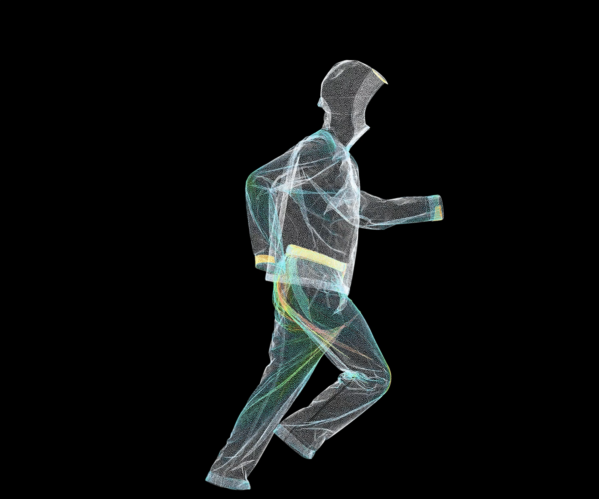 Goldwin 0 full-body garment stress-map study